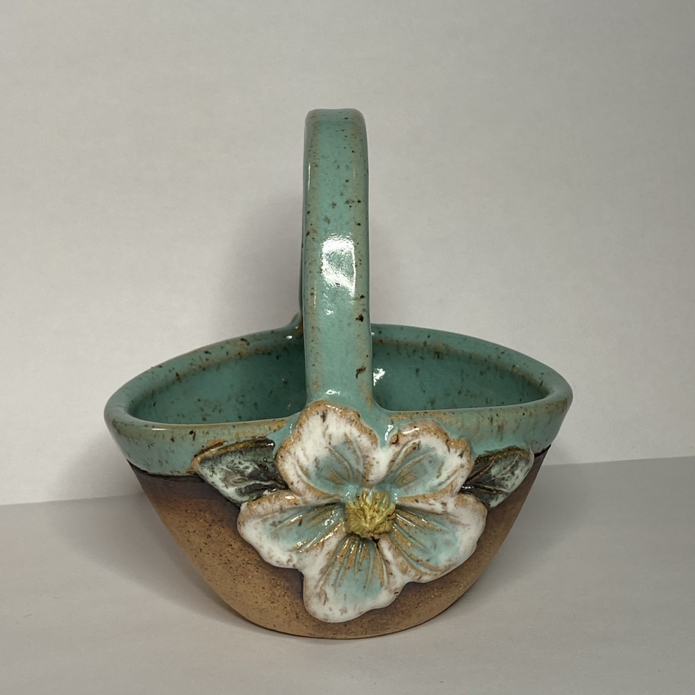Vtg Old Patagonia Pottery Small‎ Floral Basket Blue Brown 89 RARE
